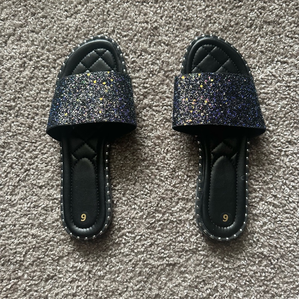 Sparkly Black Slides